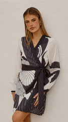 Cassidy Long Sleeve Mini Dress - White/Navy
