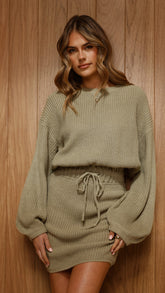 Feya Knit Mini Dress - Olive