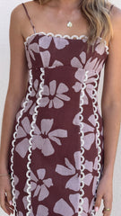 Carlia Midi Dress - Brown Daylillies