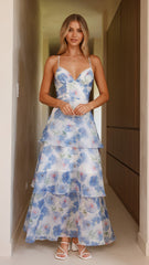Kelli Maxi Dress - White / Blue Floral