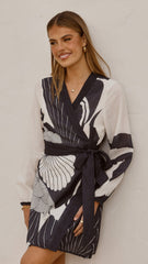 Cassidy Long Sleeve Mini Dress - White/Navy