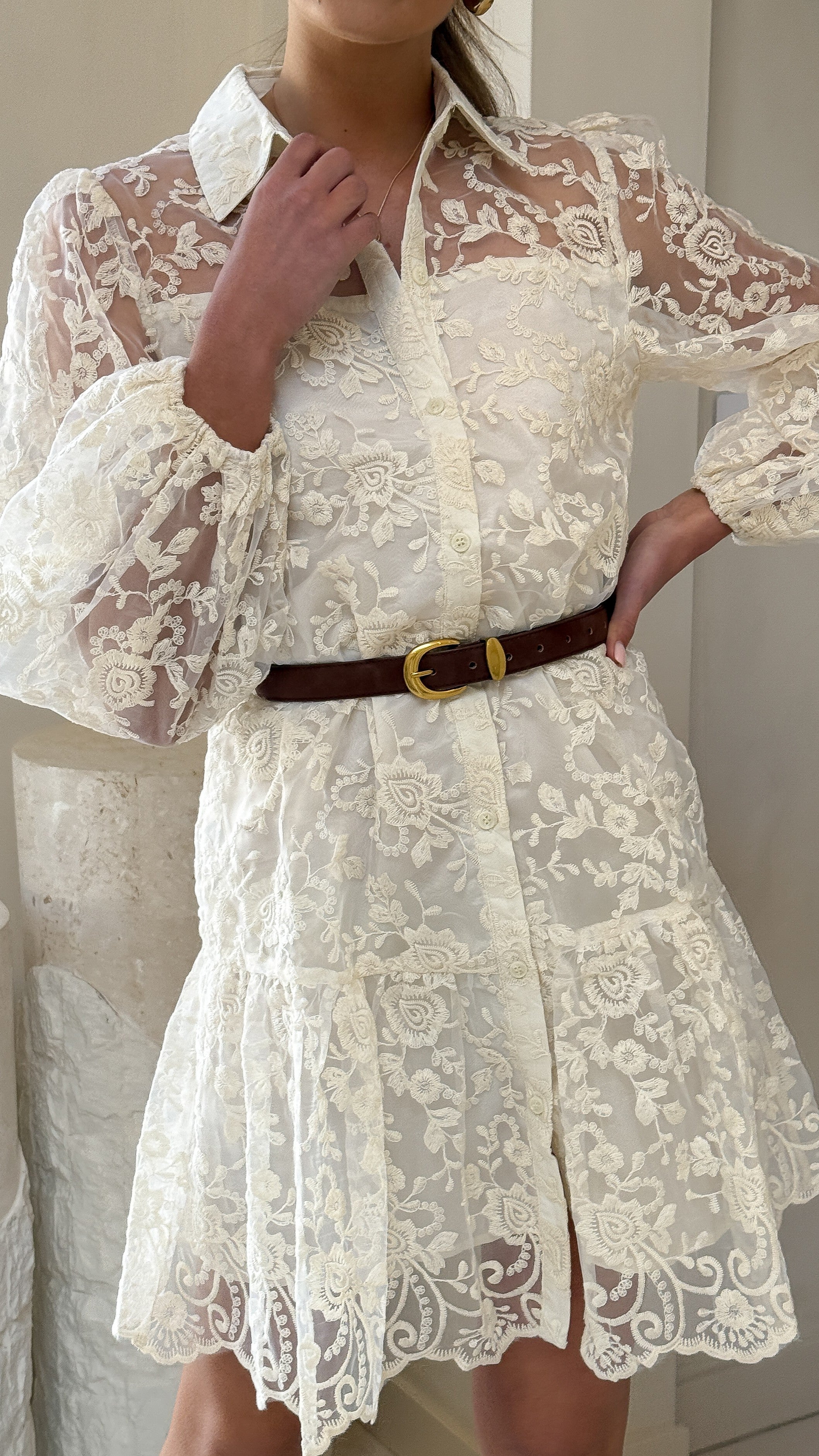 Acacia Lace Mini Dress - White