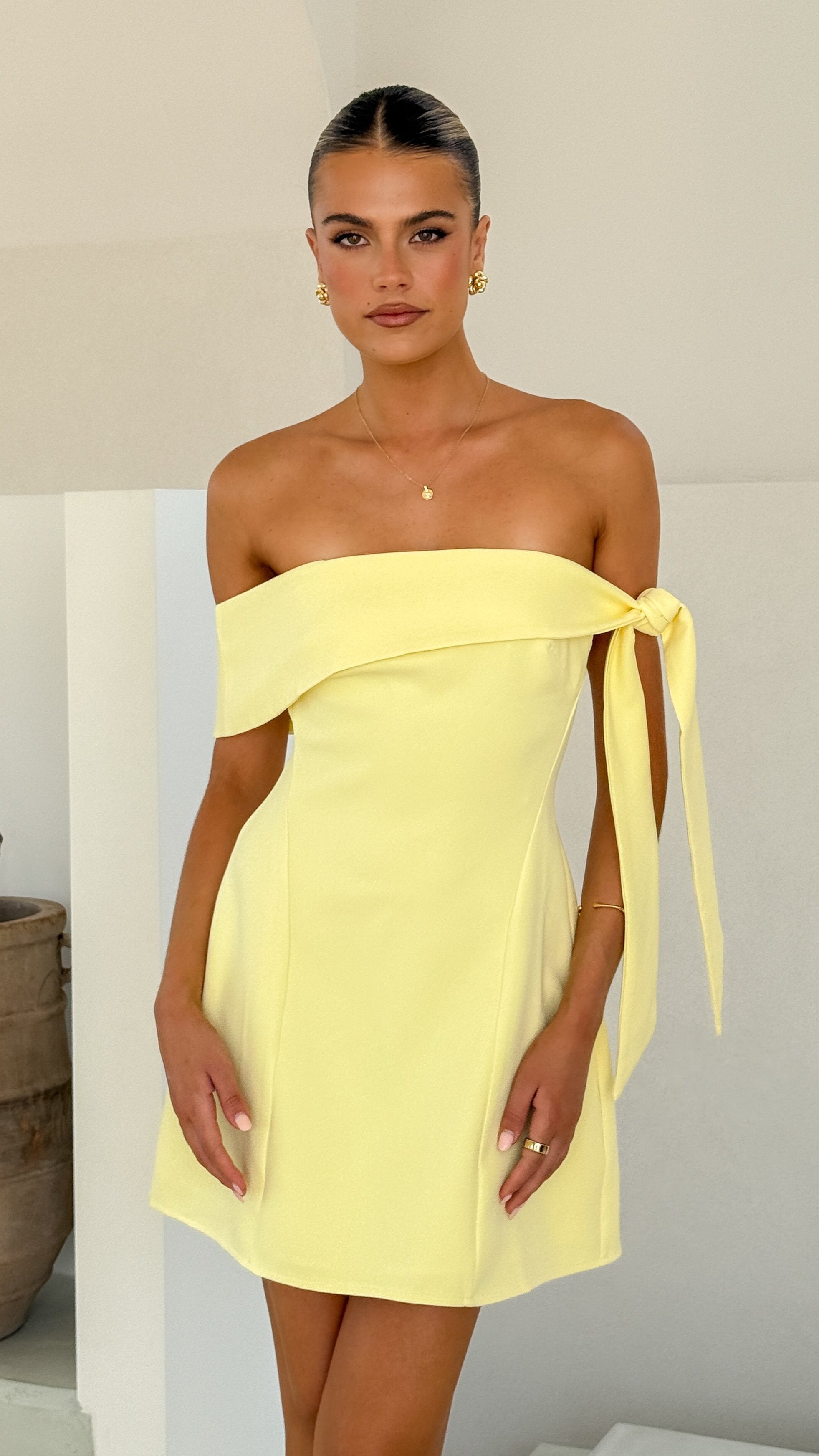 Halen Off Shoulder Mini Dress - Lemon